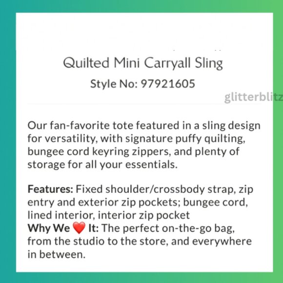 Free People Mini Carryall Sling Bag Quilted Carryall - Kelly Green - Picture 7 of 10